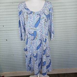 Fresh Produce 100% Cotton Dress 3/4 Sleeve Casual Beachy Made In USA Size L